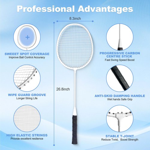 Vbneto Badminton Set, Portable Outdoor Anti-Sag System – Official 20ft x 5ft Easy Setup Durable Net with 4 Rackets, 3 Shuttlecocks & Carry Bag for Backyard, Lawn or Beach Fun