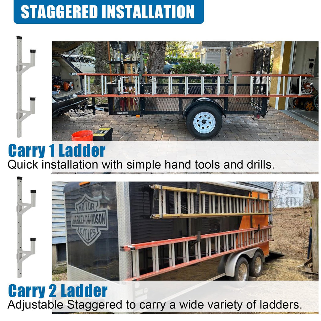 OUTPRIZE Aluminum Side Mount Trailer Ladder Rack, Lightweight Rustproof Adjustable Ladder Rack for Open and Enclosed Trailer Exterior Side Wall, 300 LBS Capacity - Carry 2 Ladder