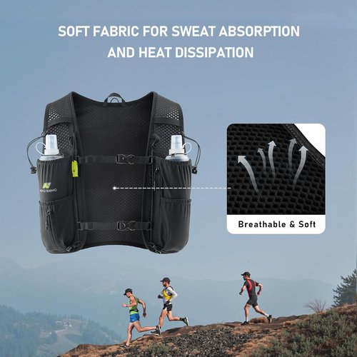N NEVO RHINO Running Vest - Lightweight 5L Hydration Backpack with 2 Soft Flasks for Trail Running & Hiking