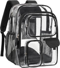 PACKISM Clear Backpack - 18 Inch Heavy Duty Transparent School Bag with 3 Front Pockets, Black