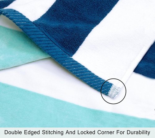 COTTON CRAFT Oversized Hooded Beach Towel - 39 x 68 Super Soft 100% Cotton Velour - Quick Dry Cabana Stripe Blue