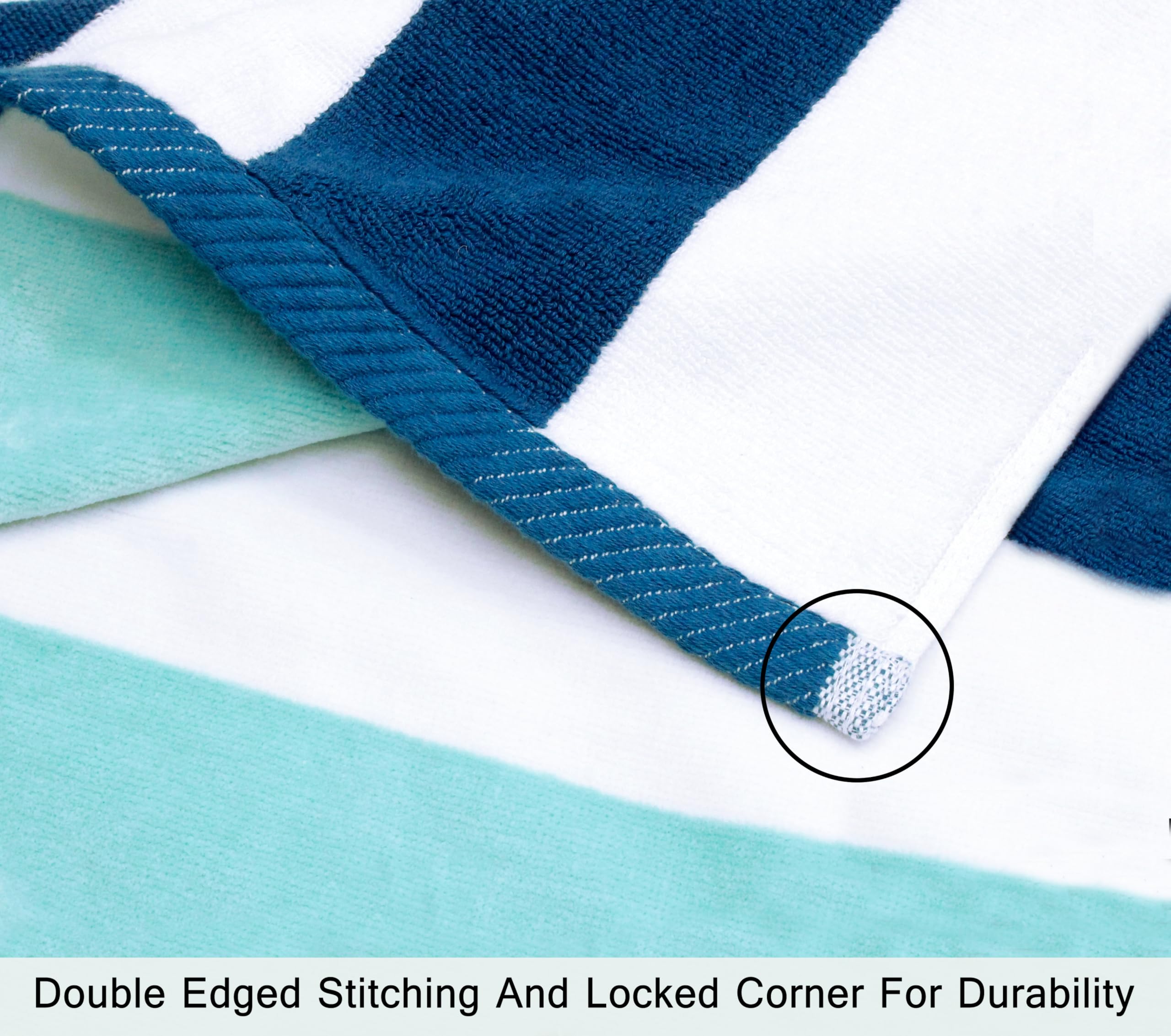 COTTON CRAFT Hooded Beach Towel - Oversized XXL 35x84 Towel with Hood for Adults - The Big Kahuna 7 Foot Beach Blanket Towel - Big & Tall Soft 100% Cotton Velour - Pool Bath Wrap - Cabana Stripe Blue