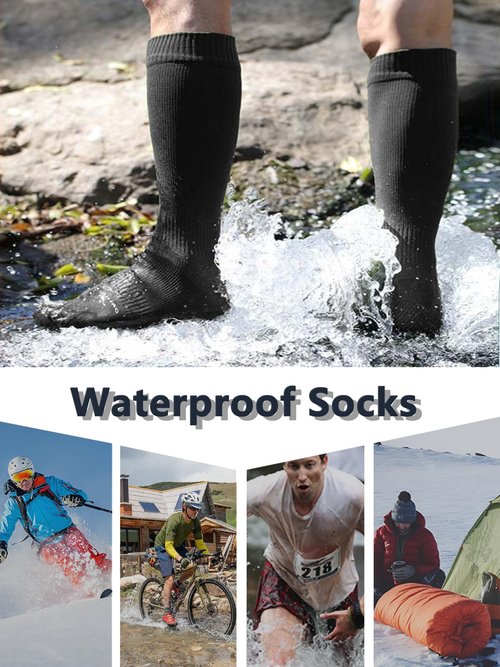 Gash Hao Waterproof Socks Hiking Gear Wading All-Weather Outdoor Sports Fishing Skiing Kayaking Camping Mens And Women（BLACK-L）
