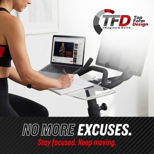 TFD The Sidewinder+ for Peloton Bike+ Only, Flat Acrylic Desk Tray with Extended Side Workspace, Phone and Pen Holders, Laptop and Tablet Tray for Work or Reading While Riding, Clear