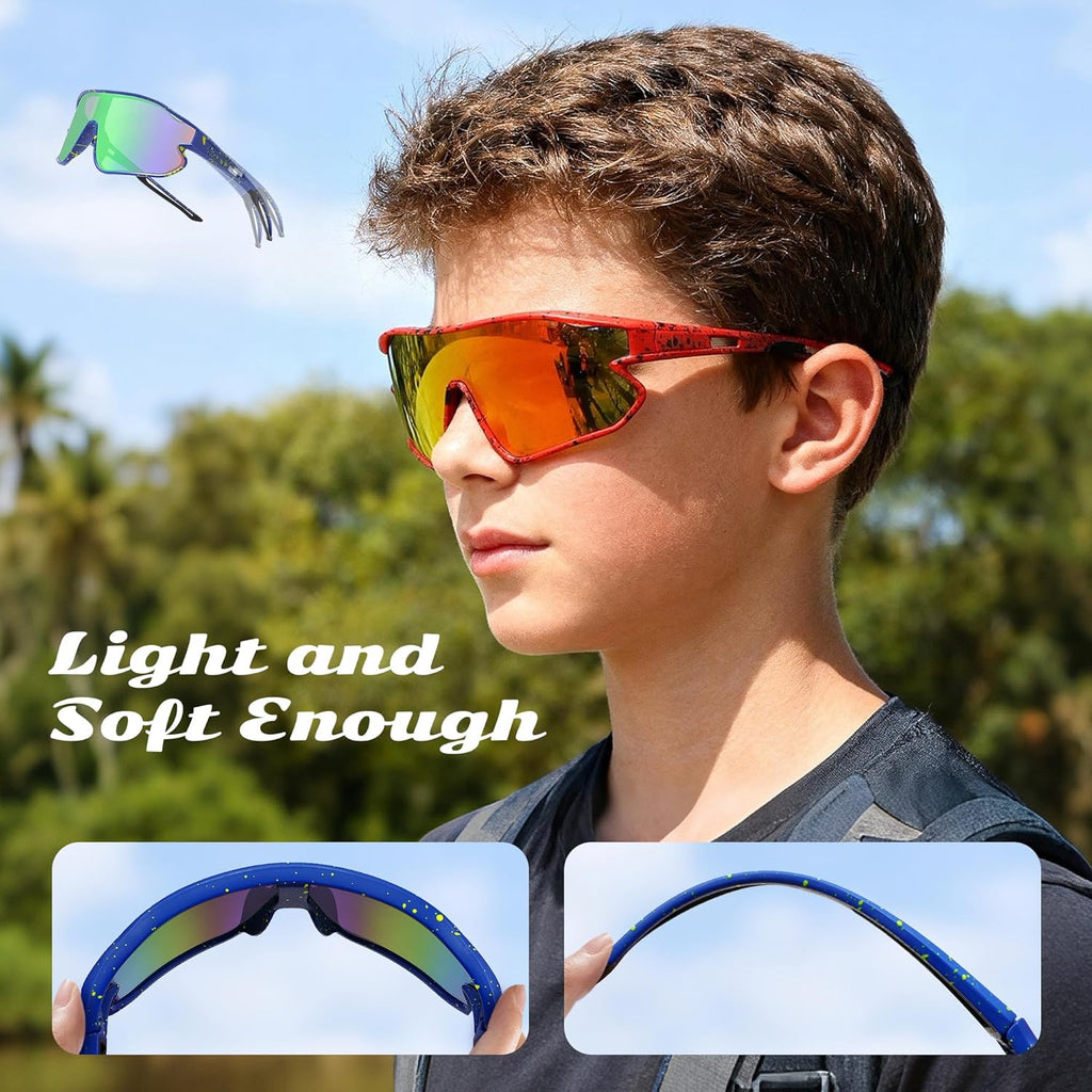 Skiennix Unisex Youth Cycling Sunglasses - UV400 Wraparound Shades for Tennis & Softball | Versatile Outdoor & Indoor Use