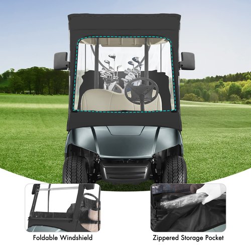 10L0L 2 Passenger Golf Cart Enclosure fit Yamaha G14 G16 G22 G29 Drive/Drive 2, 600D Heavy Duty Yamaha Rain Cover with Clear PVC Windshield, Side Mirror Openings, Waterproof/UV Block Oxford Cloth