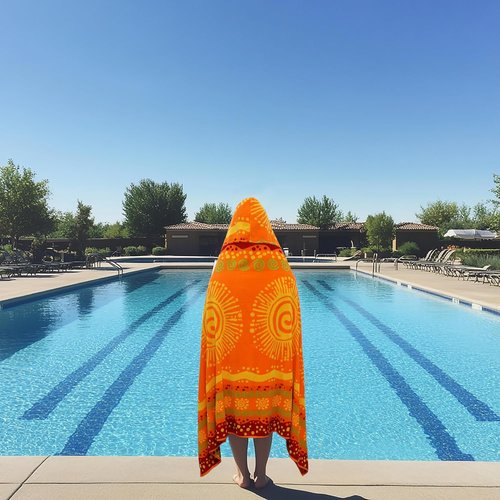 COTTON CRAFT Oversized Hooded Beach Towel - XXL 35x84 Soft Cotton Velour - Sunshine Orange Yellow
