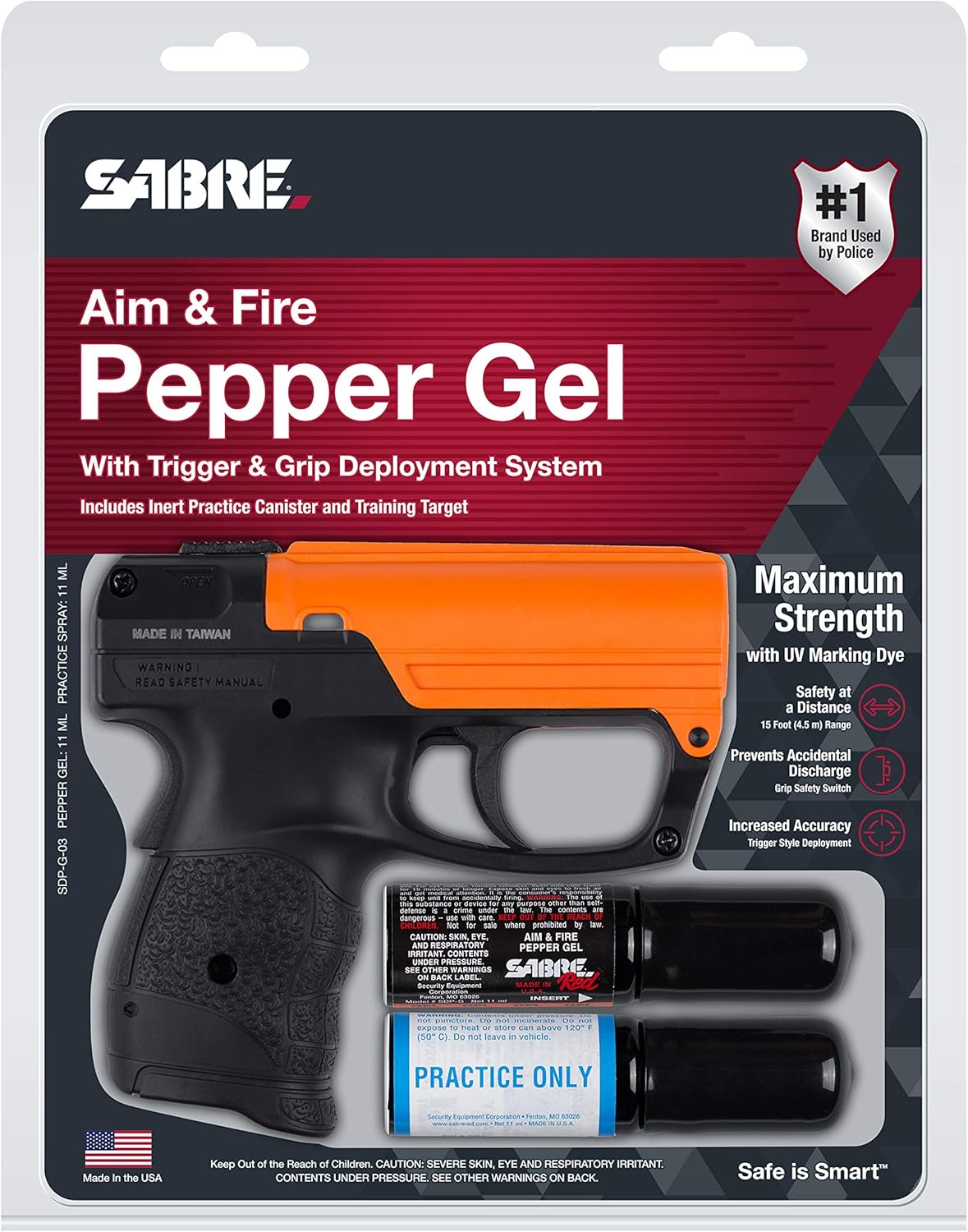 SABRE Aim and Fire Pepper Gel - Safer Deployment System with 15-Foot Range | Easy Grip Design