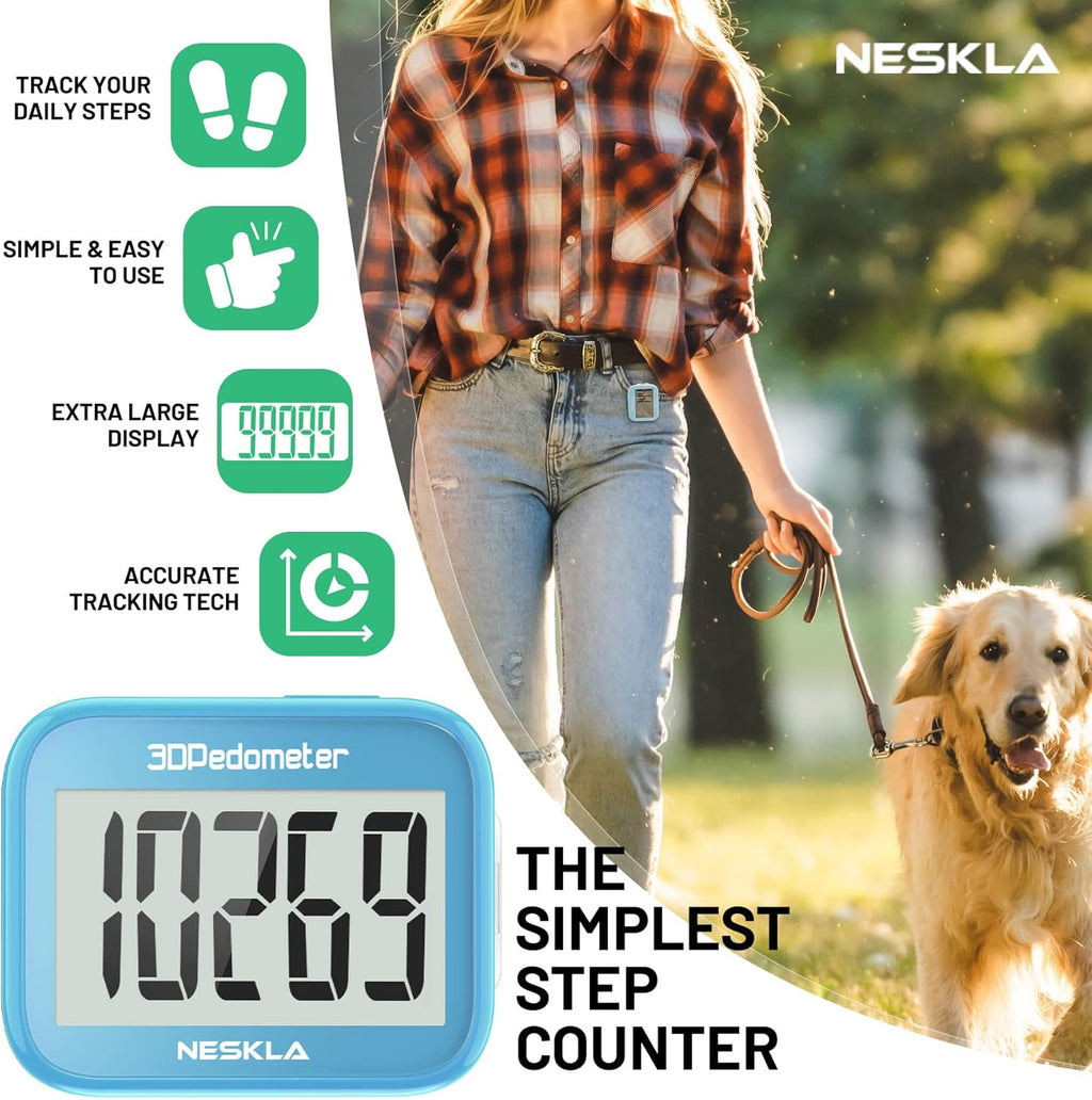 Skiennix 3D Pedometer - Accurate Step Counter with Large Display & Removable Clip | Ideal for All Ages
