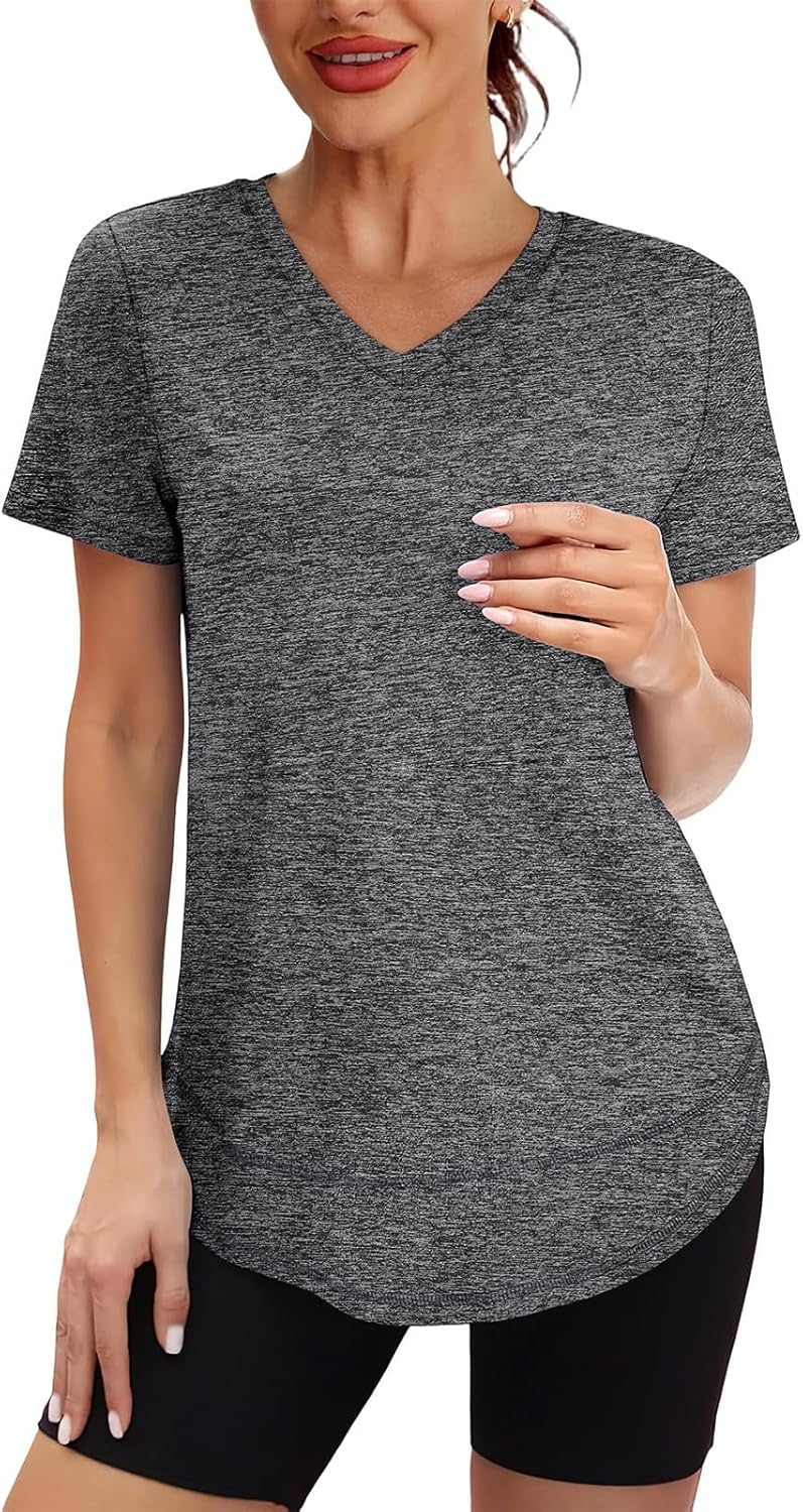 XIEERDUO Women's Quick-Dry Workout Tops - Short Sleeve V-Neck Shirts for Hiking & Running | Sizes S-3XL