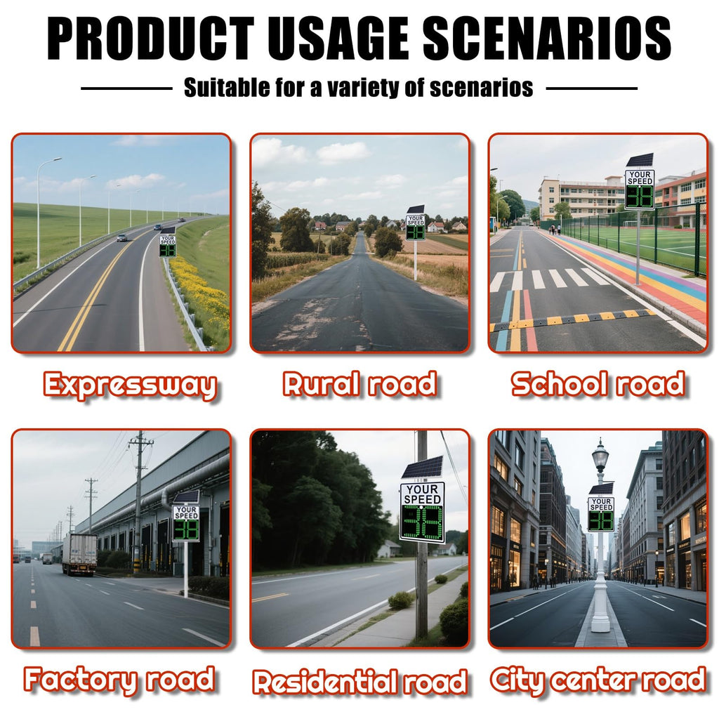 80w Solar LED Radar Speed Signs, Radar Speed Signs, Sign Road Safety Speed Limit Detector, Flashing Speed Limit Indicator,Aluminum Radar Speed Display Road Warning Board(19.6x27.5inch)