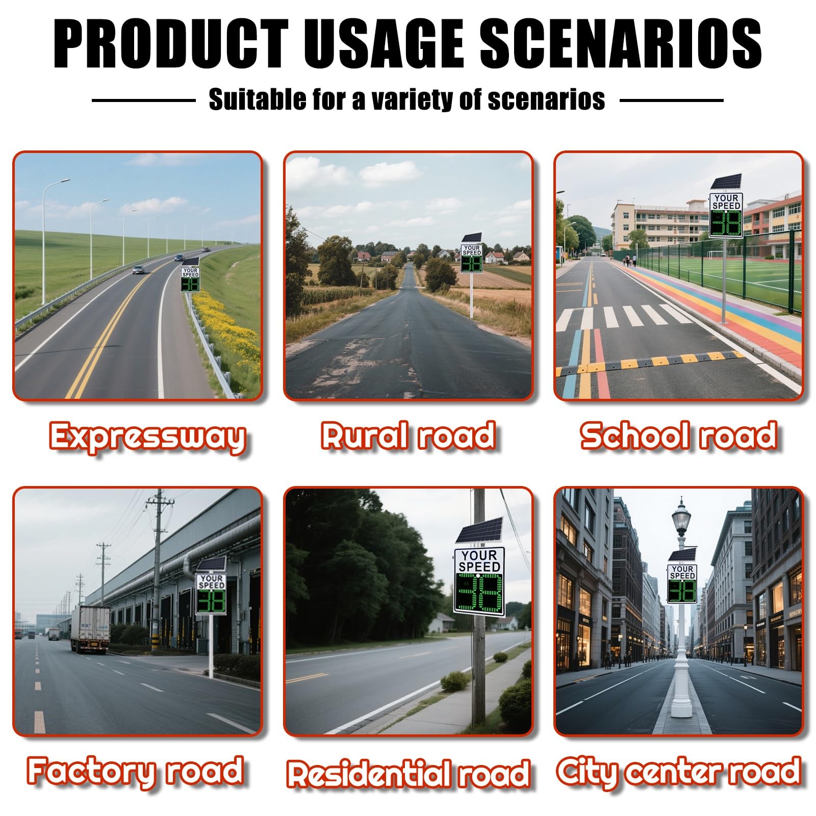80w Solar LED Radar Speed Signs, Radar Speed Signs, Sign Road Safety Speed Limit Detector, Flashing Speed Limit Indicator,Aluminum Radar Speed Display Road Warning Board(19.6x27.5inch)