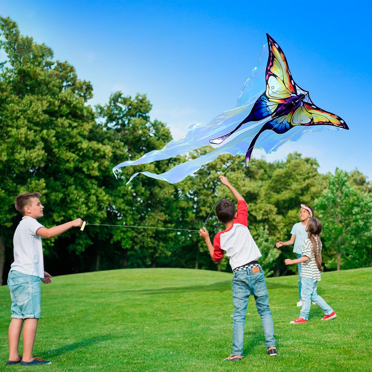 SGftre Yellow Tulle Butterfly Kite - Easy to Fly for Kids & Adults | Perfect for Beach Trips & Outdoor Fun