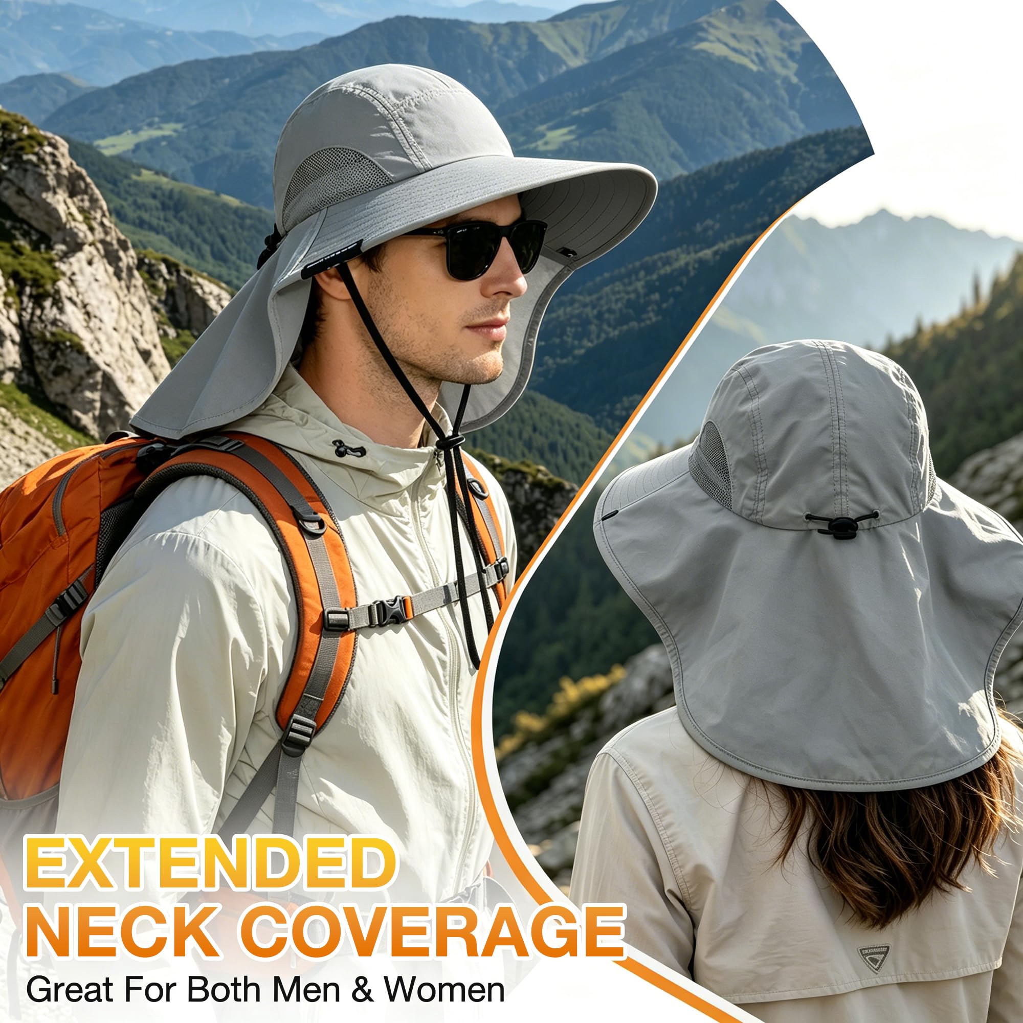 Solaris Sun Hat with Neck Flap, UPF 50 Sun Protection Lightweight Sun Cap for Men Women, Wide Brim Hat for Fishing Hiking