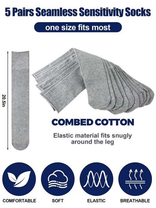 Shihanee 5 Pairs Seamless Walking Boot Socks Over The Calf Loose Fit AFO Tube Socks Liner for Cam Walker Orthopedic Boot Cast(Gray)