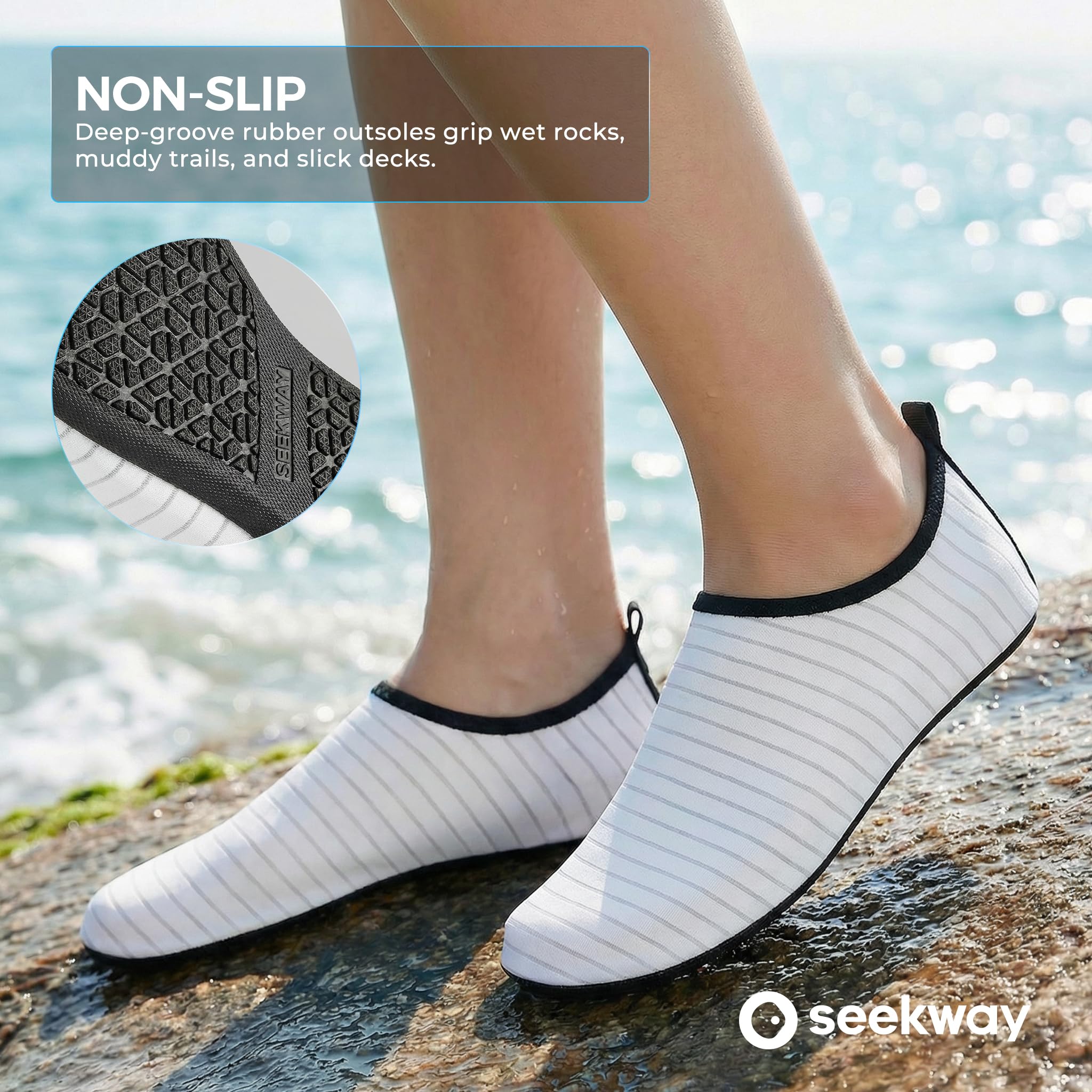 SEEKWAY Water Shoes Quick-Dry Aqua Socks Barefoot Non Slip for Beach Swim Yoga Pool Lake Surf Women Men White SK002(U)