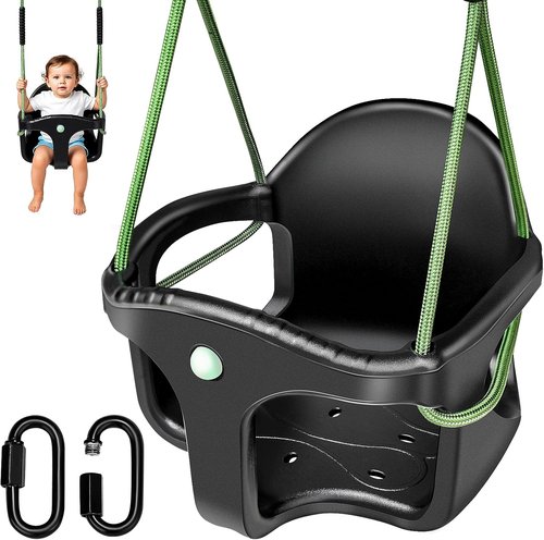 Dakzou High Back Full Bucket Toddler Swing Seat - Upgraded Heavy Duty Design | Fully Assembled, Black