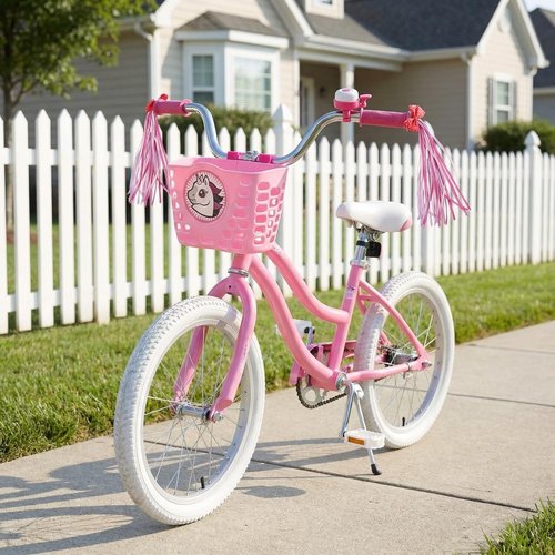 Kids Bike Basket Gift Set, Bike Basket Front Mount with Streamers & Bell, Universal Bike Accessories for Kids – Fits Most Scooters & Bicycles, Pink