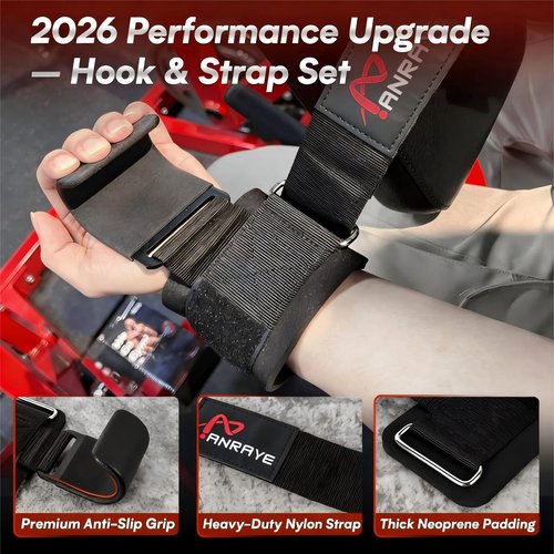 Weight Lifting Hooks & Wrist Straps Set – Lifting Hooks with Anti-Slip Grip, Adjustable Wrist Wraps for Weightlifting, Deadlifts, Powerlifting, Gym Straps for Men and Women, Black-Red