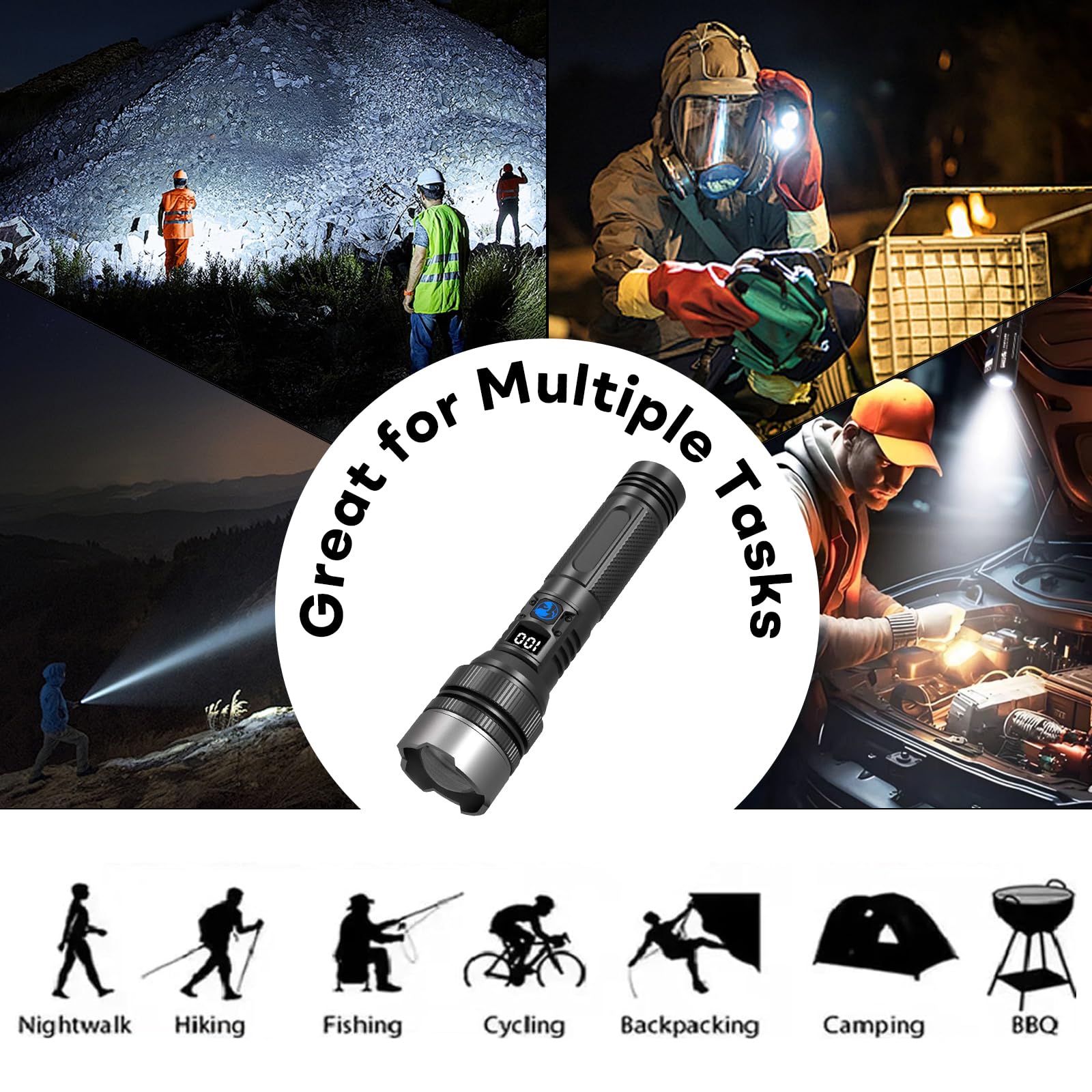 StormBeam Rechargeable Flashlight with Telescoping Zoom – Super Bright LED Torch with Multiple Lighting Modes, Waterproof, Long Battery Life for Outdoor, Camping, Emergency