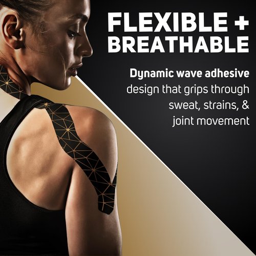 Care Science Waterproof Kinesiology Tape, Uncut 2 Rolls Copper Infused | Water Resistant Strips, Elastic Athletic Tape for Sports & Weightlifting, Muscle Strain Relief & Joint Support
