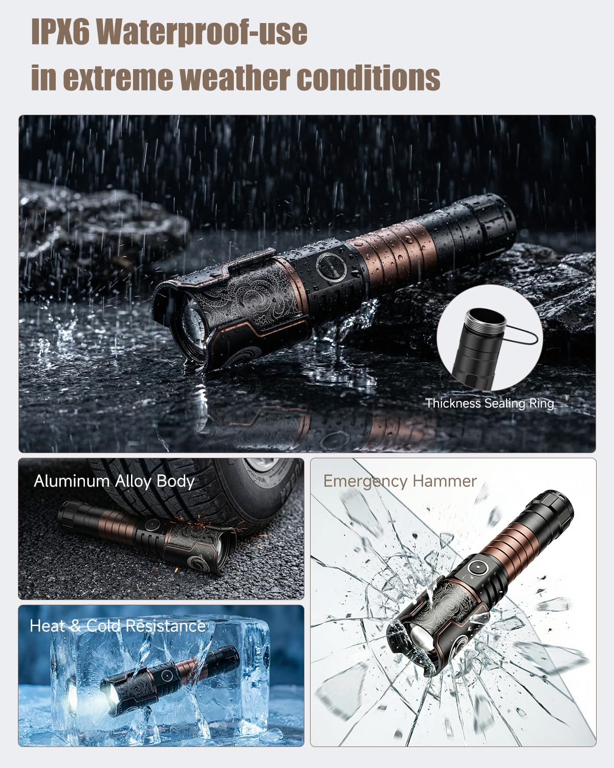 SKYFIRE Rechargeable Flashlights with Ignition Lens: 2 Pack High Lumens Tactical Flashlight LED Zoomable with 6 Modes IPX6 Handheld Powerful Flash Light for Hunting, Storm preparedness,Home&Gifts