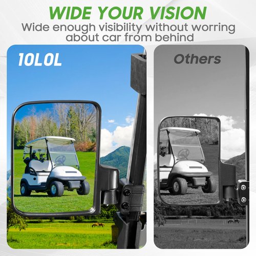 10L0L Golf Cart Mirrors, Folding Non-Drill Side Mirrors HD Glass Ultra Wide Sight Distance, Fits for Yamaha, Club Car, EZGO