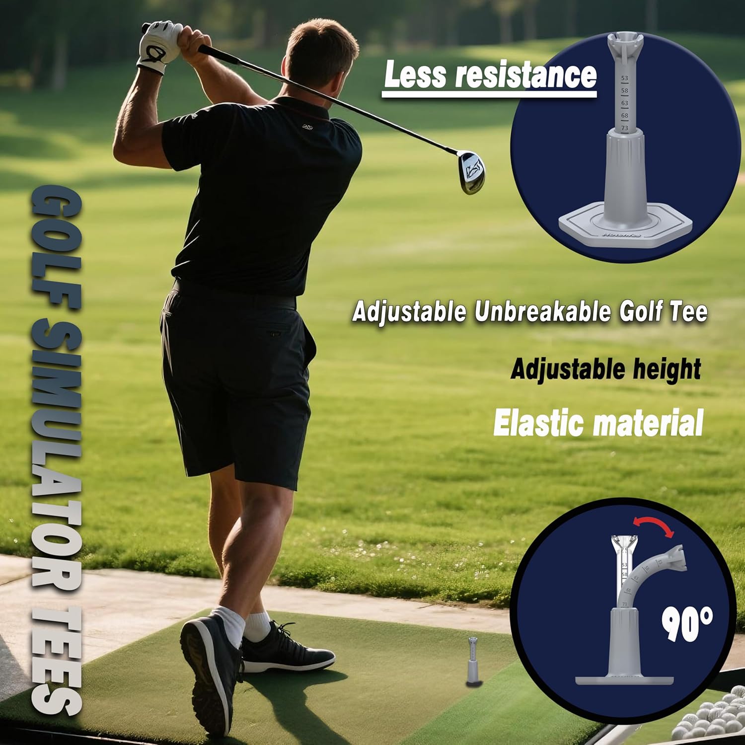 Skiennix Adjustable Golf Tees - Rubber Driving Range Simulator Tees for Indoor & Outdoor Practice | 3.9" & 2.8" (2 Pack Gray + 2 High Struts)