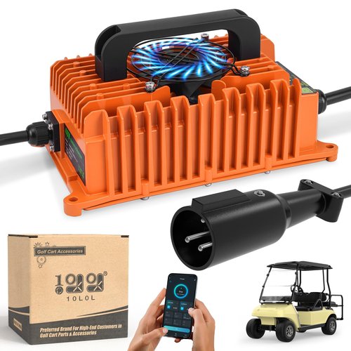 10L0L 15A/48V Golf Cart Battery Charger with OBC Wire Compatible with Club Car DS & Precedent, Upgrade The APP Bluetooth Function, IP67 Waterproof, Supports 3 Kinds of Battery Charging (Orange)
