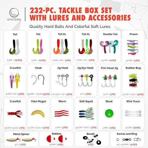 232PCS Fishing Kit - Complete Tackle Box with Lures, Spinner Baits & Accessories for Bass and Trout