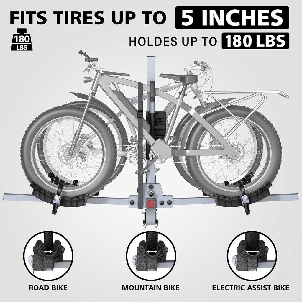 WILDROAD 2-Bike Hitch Rack - Foldable & Wobble-Free Design for Standard, Fat Tire & E-Bikes | 180 lbs Capacity