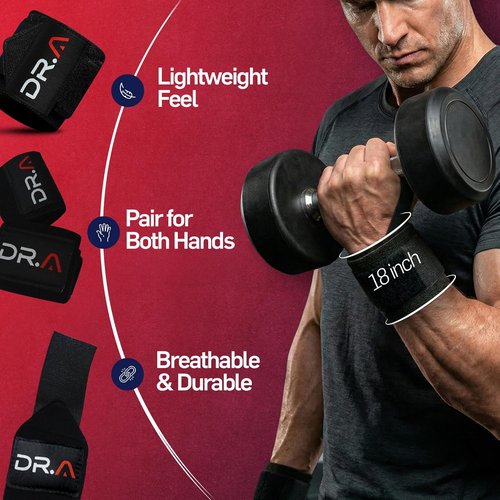 Dr. Arthritis Weight Lifting Wrist Wraps - Heavy-Duty Non-Slip Straps for Olympic Lifts & Training | Black Pair