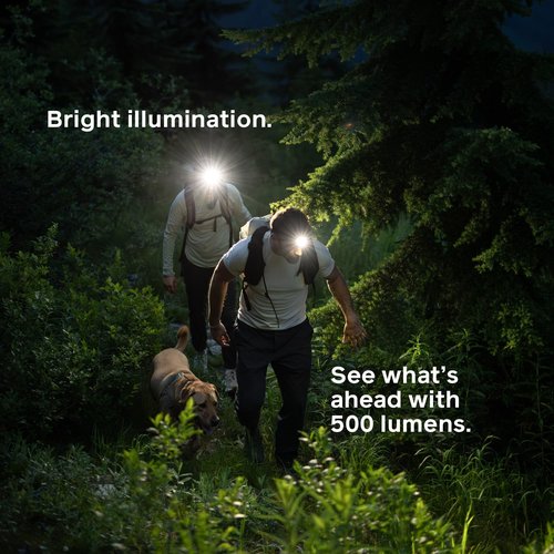 BioLite Range 500 Waterproof, Fast-Charging Rechargeable Headlamp, Midnight Grey, 500 Lumens, USB-C Charging, 100m Beam, 200 Hour runtime