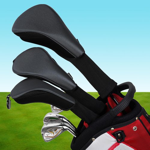 Craftsman Golf 3pcs/Set Meshy Neoprene Golf Club Headcover for Driver Fairway Hybrids Rescue (Black)