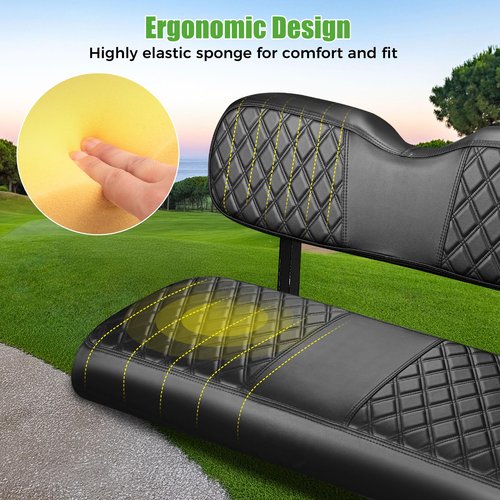 10L0L Golf Cart Seat Cover Universal Leather Rear Seat Cover for Yamaha, EZGO, Club Car - Soft PU Leather and Fitting Memory Foam, 3D Diamond Pattern, Durable Waterproof, Easy to Clean (Black)