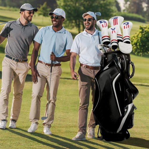 Golf Club Covers, 4pcs Premium PU Leather Golf Club Head Covers for Woods and Driver Fairway Hybrid, USA Flag Patriotic Golf Head Covers for Men and Women - Fits Most Golf Clubs(White)