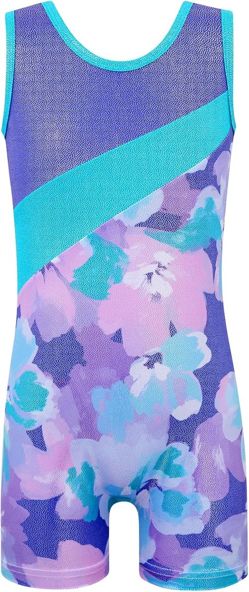 HOZIY Gymnastics Leotards for Girls - Sparkly Snowflake Biketard in Blue, Purple & Hot Pink
