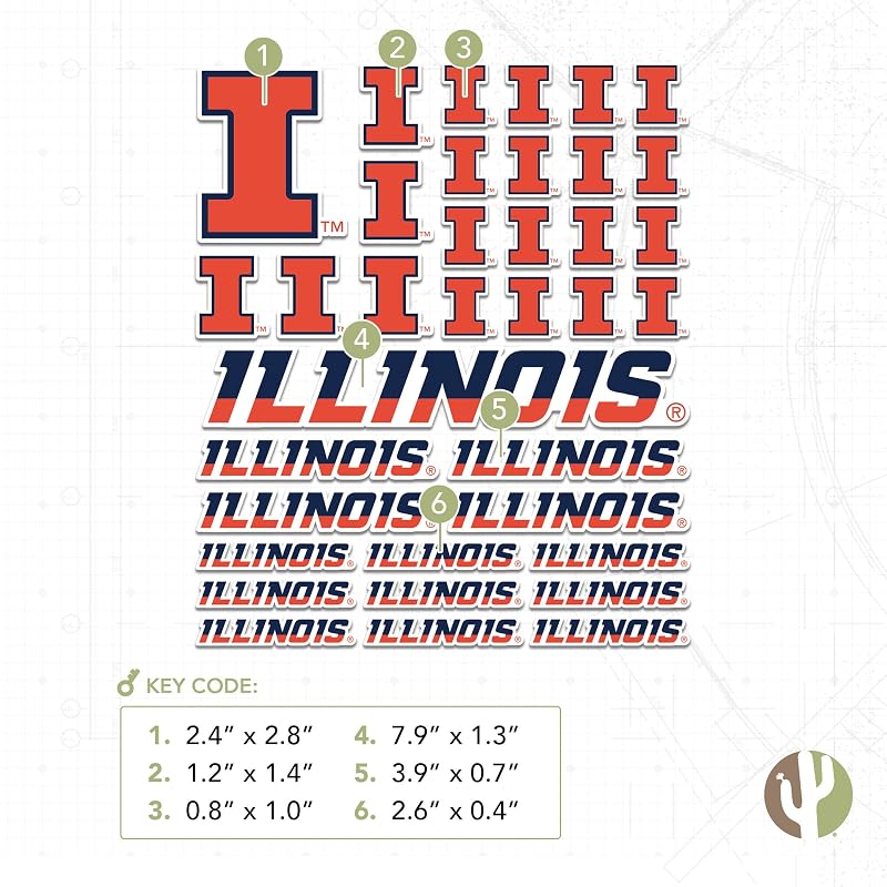 Desert Cactus Illinois Illini Sticker Sheet 8.5 x 11 - Official Licensed Vinyl Decal