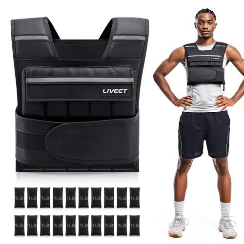Liveet Adjustable Weighted Vest for Men Women, 20lb Weight Vest with 20 Removable Weights, Heavy Duty Running Vest with Reflective Strips for Walking Strength Training Calisthenics