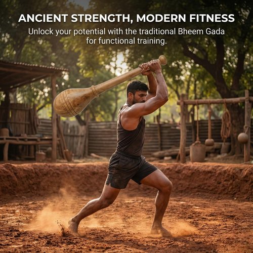KNK GADA FITNESS BAR INDIAN CLUB BHEEM MACE SHOULDER EQUIPMENT MEEL KARLA KATAI FITNESS DURABLE WOODEN EQUIPMENT (3 to 4 Kg.)