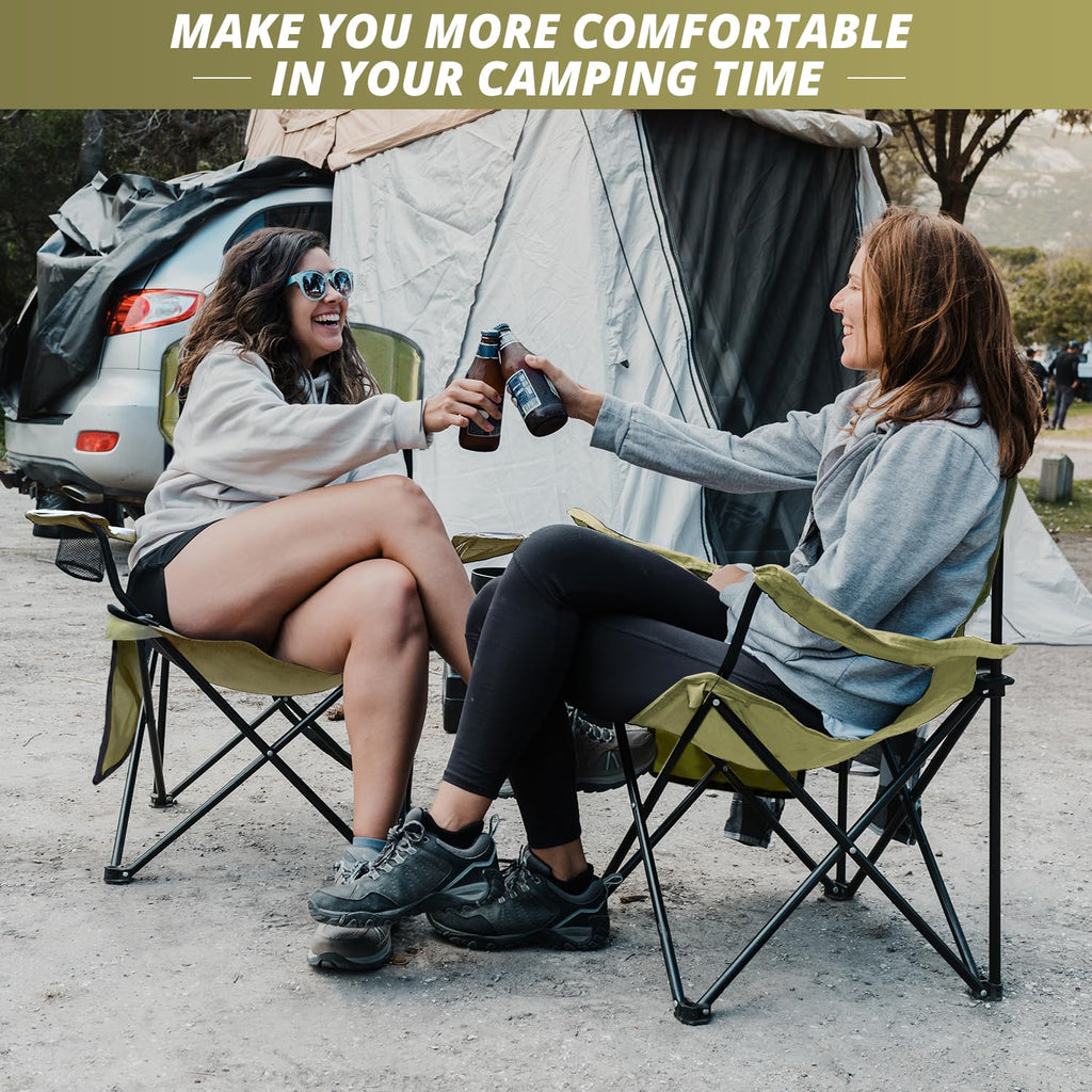 SAILARY 2 Pack Folding Camping Chairs with High Back, Comfortable Outdoor Chairs 300lbs Capacity Lightweight Portable Chair with Storage Bag for Camping, Fishing, Green