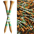 FINGER TEN Golf Tees Wood for Men Wooden Tee 2 3/4 3 1/4 Inch Western Birch Value 100 Pack, Reduce Friction Spin Tall Sturdy Base for Stability Long-Lasting Durability (Brown&Gold&Green, 3 1/4 Inch)