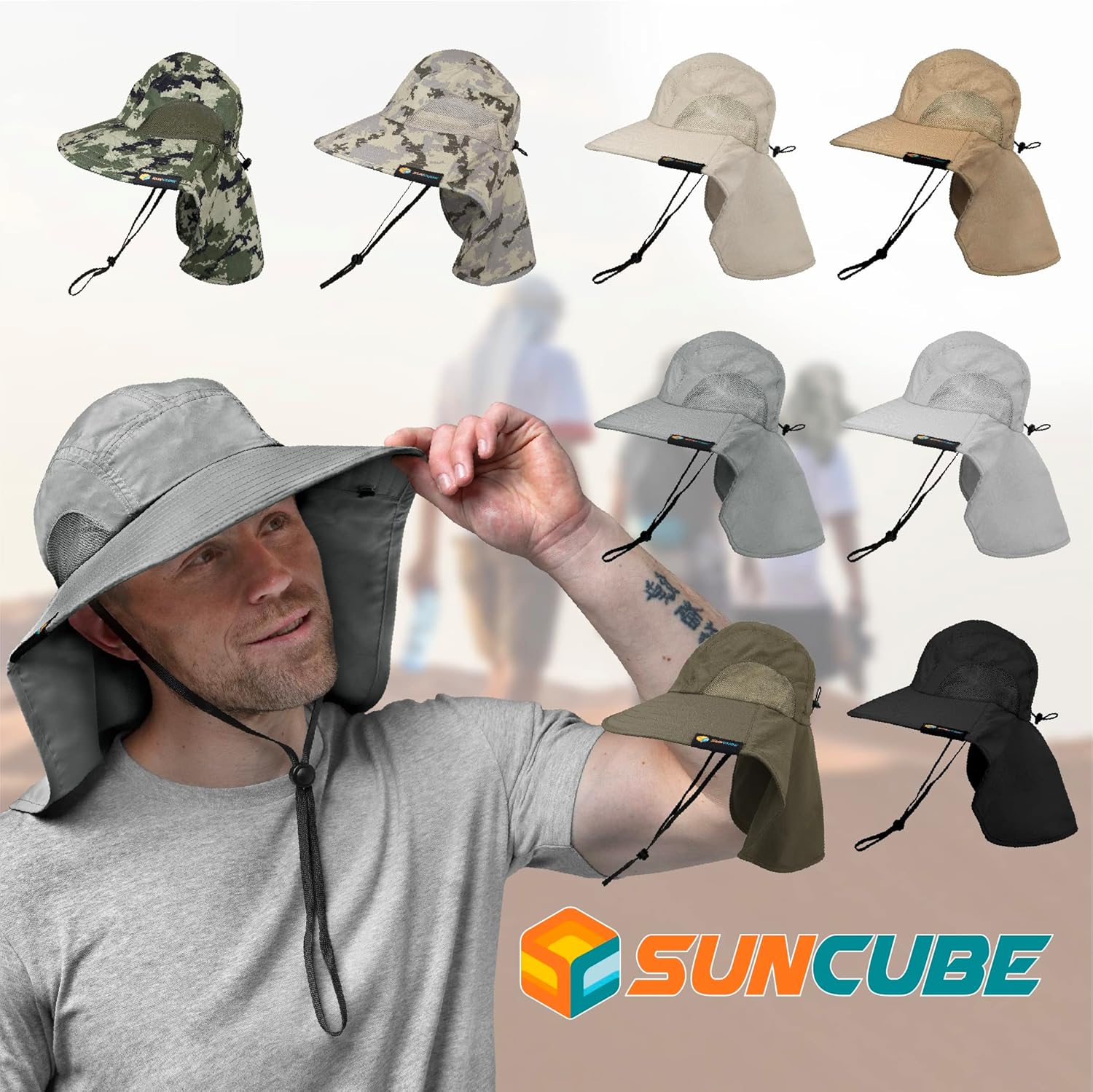 SUN CUBE Wide Brim Sun Hat - UPF 50+ Neck Flap for Ultimate Sun Protection | Ideal for Hiking & Fishing