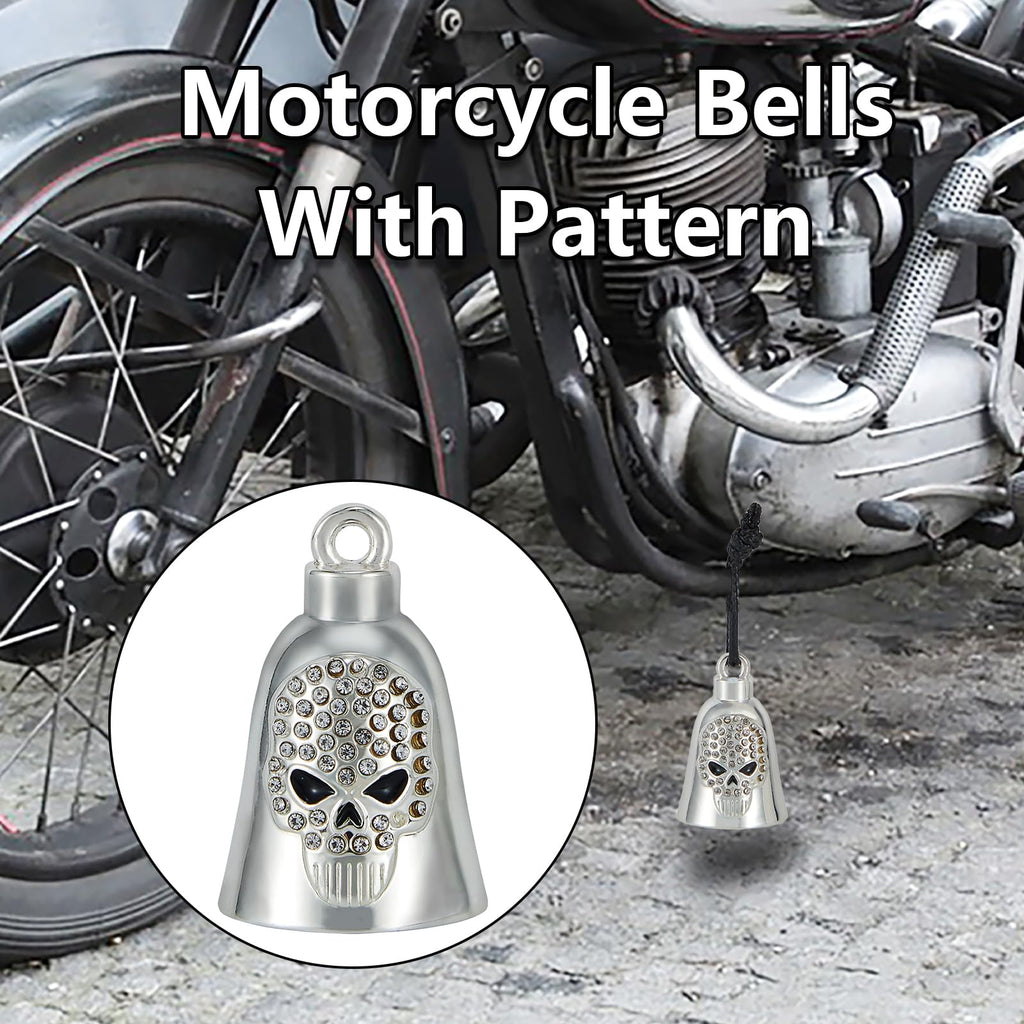 RiderVibe Motorcycle Bells for Biker Good Luck Riding Bells Guardian Biker Bells with Lanyard and CZ (Skull, 1)