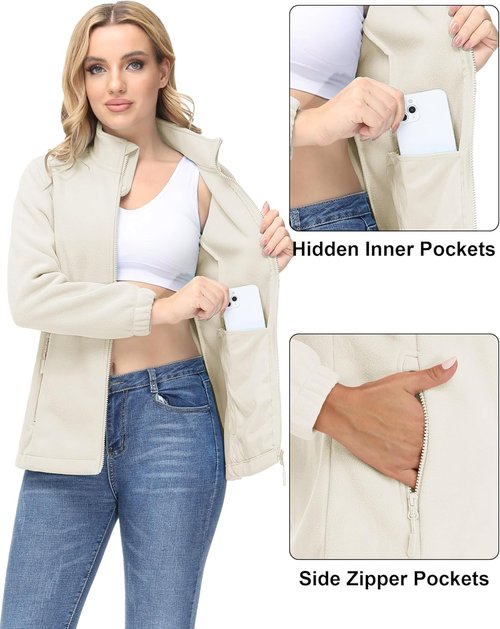 MAGCOMSEN Women's Fleece Jacket - Lightweight, Soft & Warm Zip-Up Coat with Pockets for Winter
