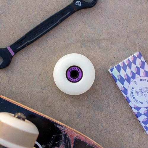 Rolling Stoned Skateboard Bearings Set - ABEC 9 Sealed Bearings for Skateboards, Longboards, Scooters and Roller Skates Stainless Steel 608 Bearings (8 Pack, Purple) (AAAA Quads)