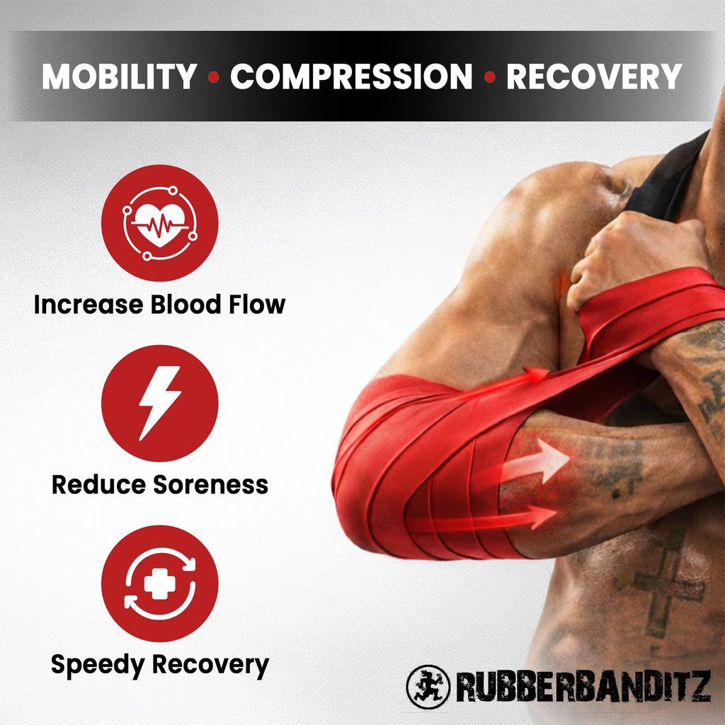 Rubberbanditz Floss Band for Mobility and Compression – Muscle Floss Bands for Joint Support and Recovery – Compression Floss Band for Warm Up and Blood Flow Training - Red