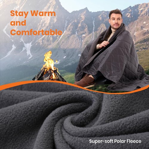 sheelokhwui 4-in-1 Large Outdoor Blanket - Waterproof & Windproof Thickened Warm Fleece Camping Blanket for Stadium, Hiking, Sporting Events - 81"x57", Packable (Dark Gray)