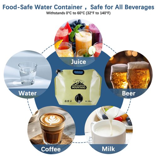 Coipdfty Water Jug Camping 2.1 Gallon Collapsible with Spigot, BPA Free Portable Water Pouch Foldable Water Bags for Outdoor Hiking, Travel and Emergency & Water Storage Containers (Beige-1Pcs)