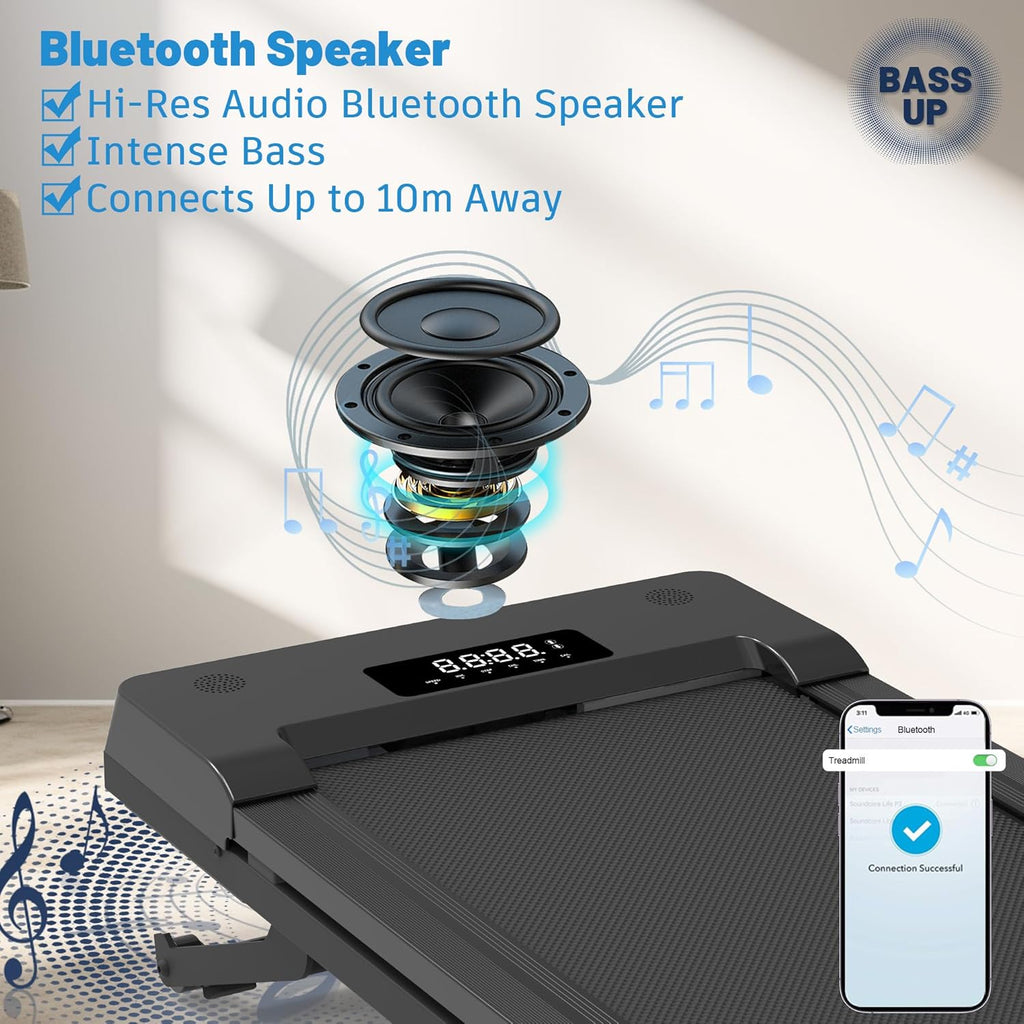 Walking Pad Treadmill - 12% Auto Incline, 450 lbs Capacity, Bluetooth Speaker | Under Desk, 5 MPH